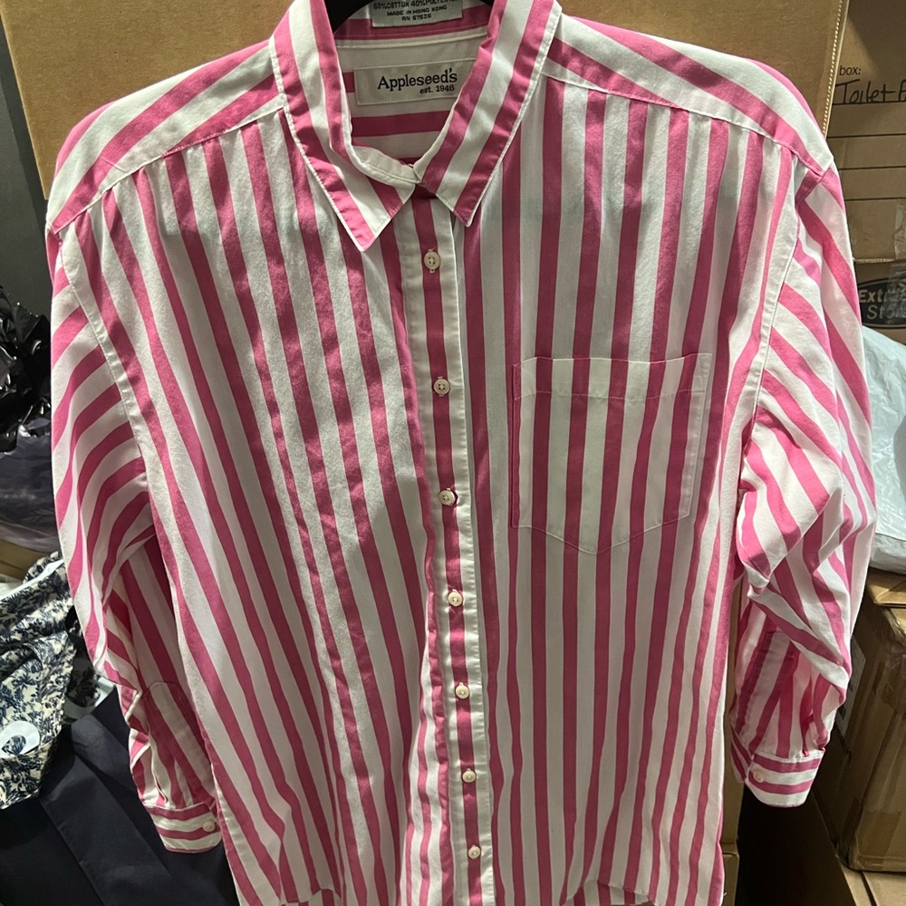 Appleseeds Pink & White Striped Oxford Button Down Shirt